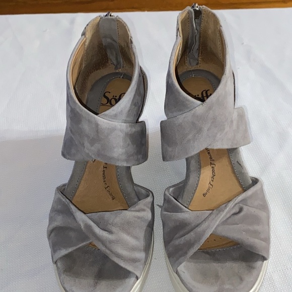 Sofft Gray Wedge Leather Suede Wo size 7 Back ankle zipper criss cross straps - Picture 5 of 12